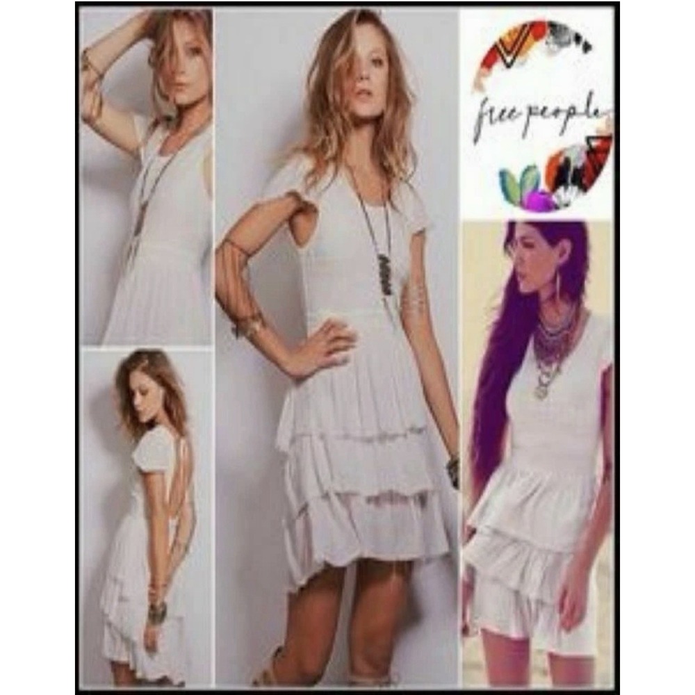 Free People Sound of The Sea Boho Dress Embroidered Beach Tiered XS /TP NWOT - Picture 2 of 13
